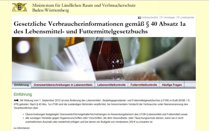 Screenshot der Internetseite verbraucherinfo-bw.de