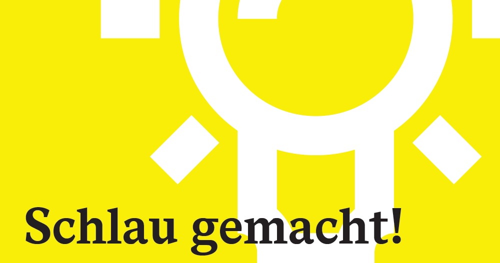 digitales Icons Glühbirne in weiß auf gelbem Hintergrund, darunter in Schwarz der Schriftzug 