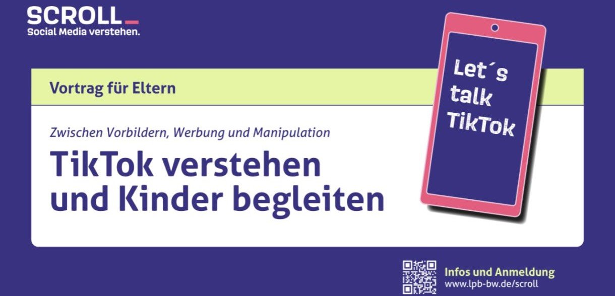 Sharepic TikTok verstehen und Kinder begleiten auf lila Hintergrund